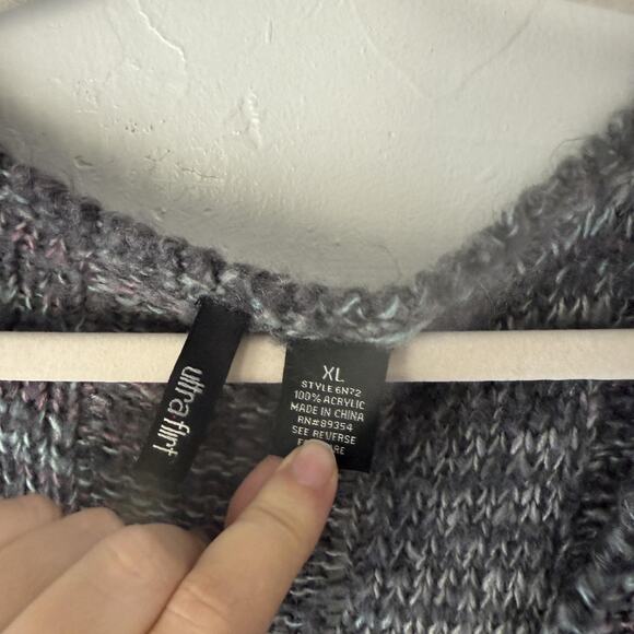 Ultra Flirt Sweater Y2k XL Gray Pink Marled Knit Pullover Pockets Cozy Soft Fall - Picture 4 of 7